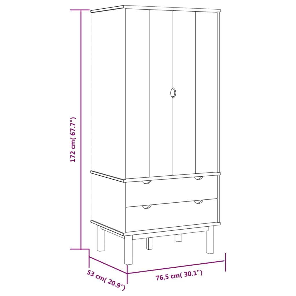 OTTA Wardrobe Brown & White 76.5 x 53 x 172 cm Solid Pine Wood
