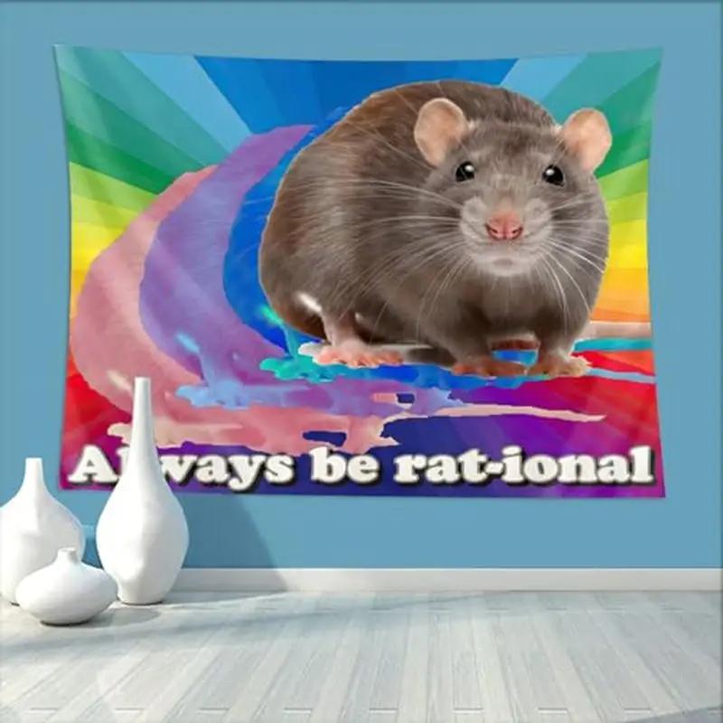Always Be Rat ional Mouse Rainbow Wall Tapestry Colorful Stripe Funny Rodent Pun Quote Humor Animal Bedroom Living Room