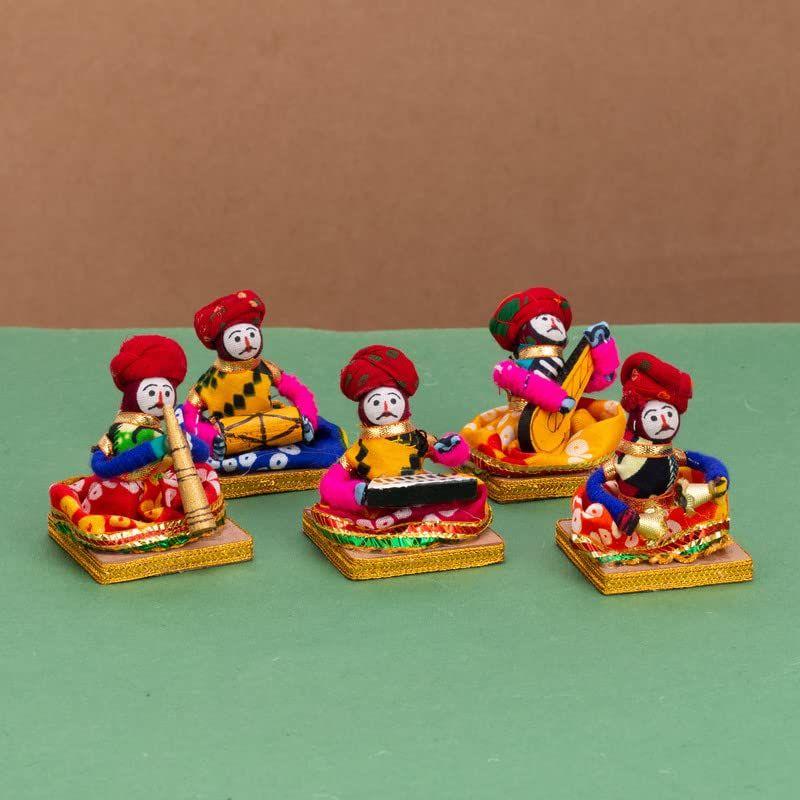 New Recycled Material Rajasthani Musician Bawla Puppets Idol (7x28 Cm Multicolor) -5 Piece (Male Puppets)