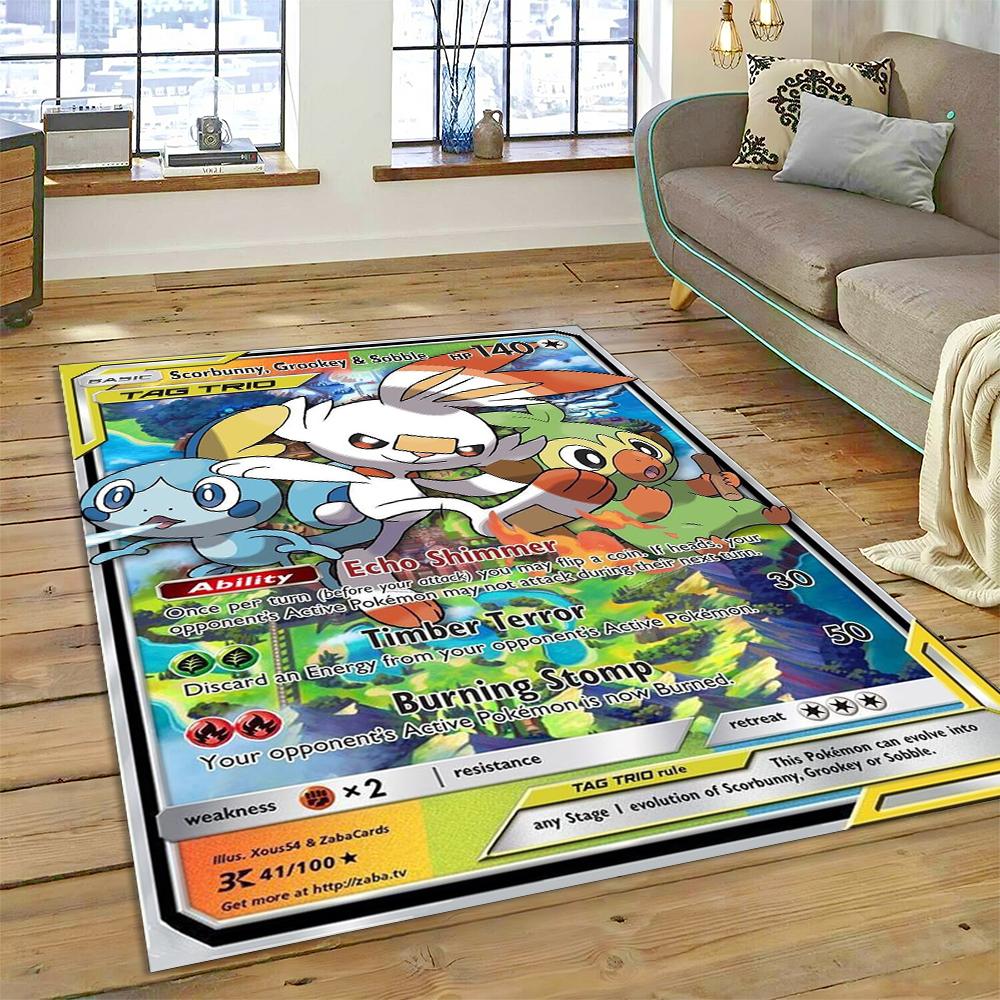 2025 New Pikachu Pokemon Gold Cards Cartoon Gift Rug Carpet for Living Room Bedroom Decor,Floor Mat Non-slip for Sofa Doormat