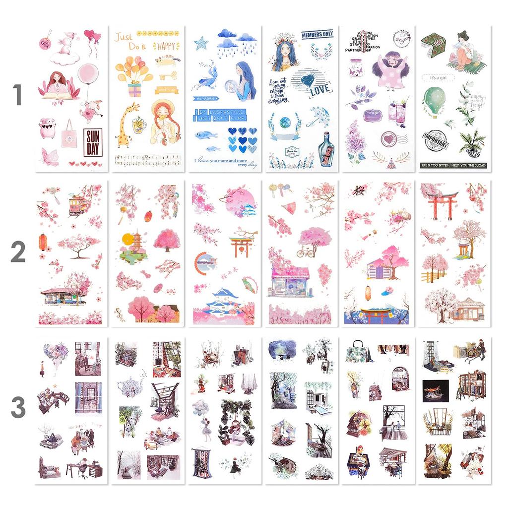 Декоративный набор наклеек для взрослых, дизайны 72 листа, 12 тем, японские бумажные наклейки, различные декоративные наклейки, самоклеящиеся наклейки, граффити-патчи