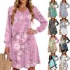 Ladies' Printed Casual And Fashionable V-neck Long Sleeved Mid Length Dress