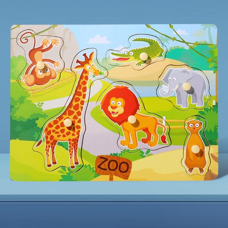 Wooden Farm Animals Marine Life Puzzle For Children Aged 3-6 Years Old Pegs Puzzle Hand Game