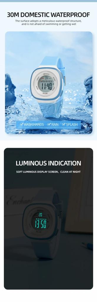 MINGRUI Rectangle Digital Watch for Kids Round Time Daily Japanese Instruction Manual Pastel Elementary School Junior High School High School Students