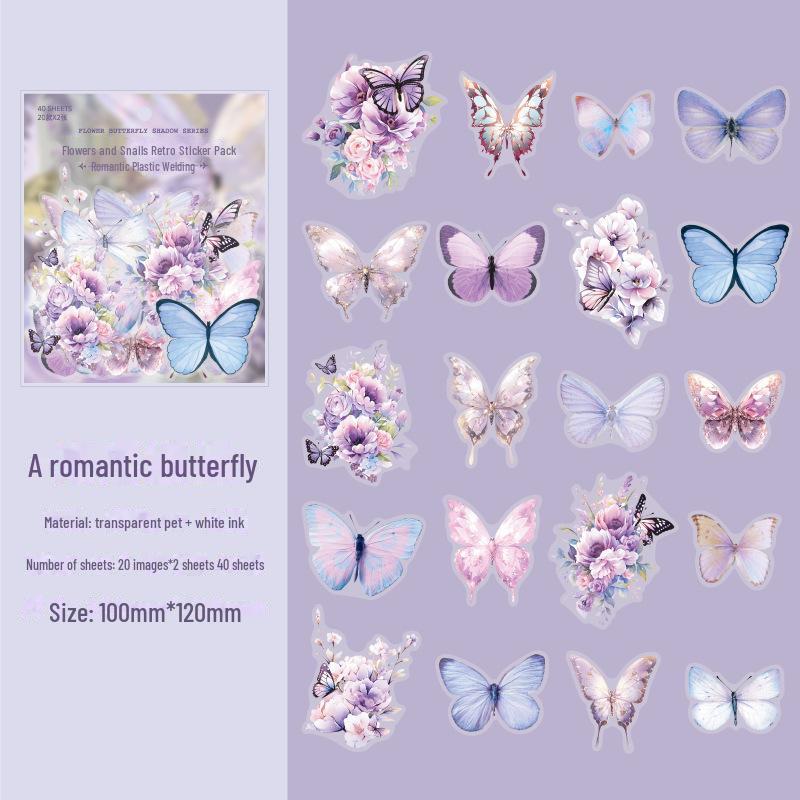 Набор ретро-наклеек серии Fantasy Butterfly Shadow с полупрозрачным ПЭТ-дизайном