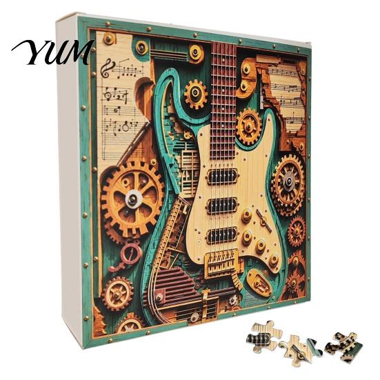 Adults Jigsaw Puzzle 1/2 Sets 1000Pcs Steampunk Guitar Art Puzzle, Gear 1000 Piece Puzzles Challenge Game, Educatoional Musical Instrument Toy