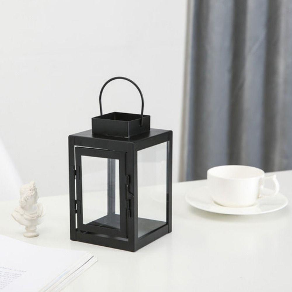 Wrought Iron Lantern Candle Stand Wind-proof Outdoor Hanging Lantern Simple Iron Wind Lamp Desk
