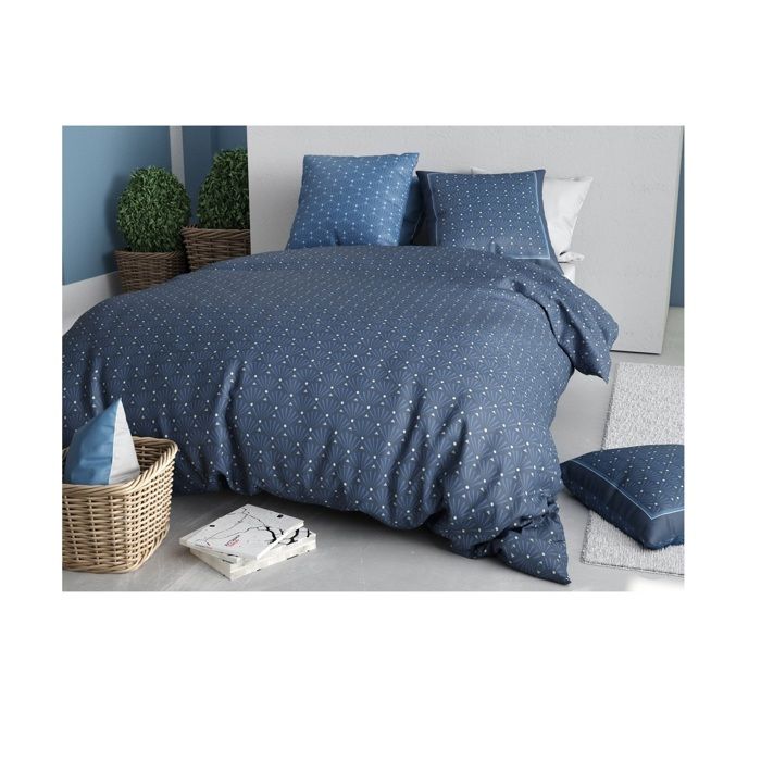Parure De Lit - Geometrique Azura - 220 X 240 Cm - 100% Coton - Lavable À 40°C