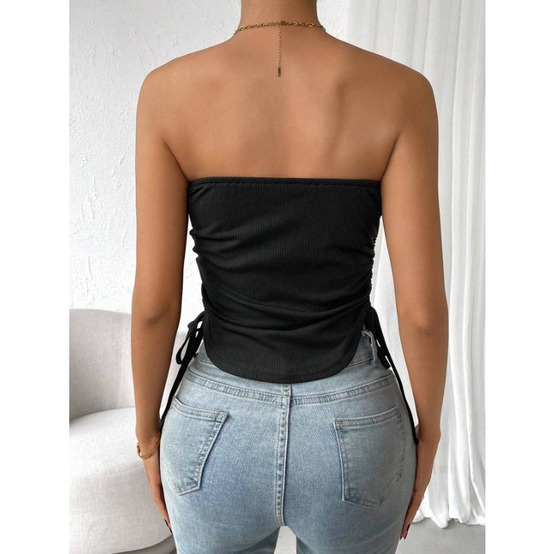 Women's Summer Slim Solid Colour Drawstring Short Plunge Tank Top