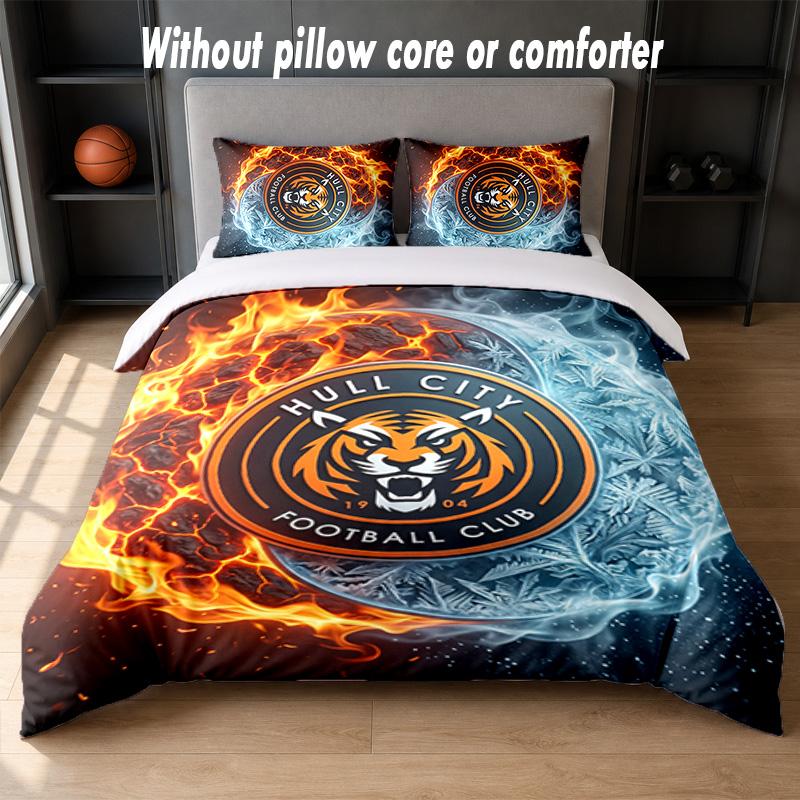 Hull City Football Design Bed Bedding Set 1 Duvet Cover + 2 Pillowcases Soft Breathable Household Bed Linens