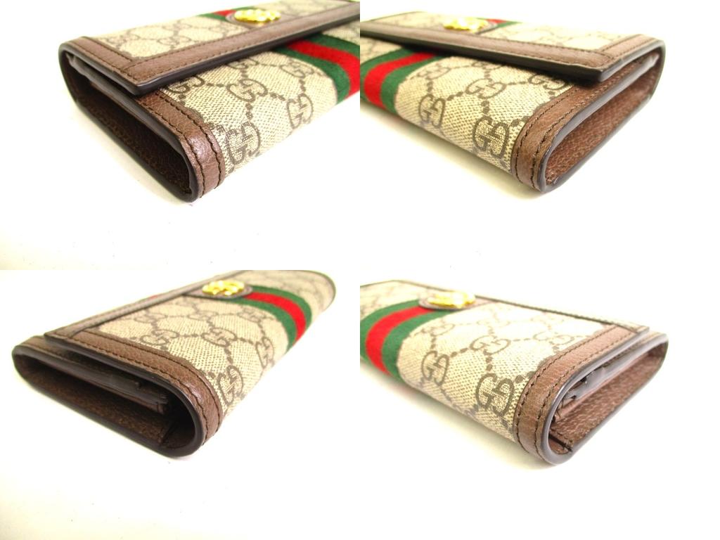 Authentic GUCCI GG Ophidia Brown Leather Web Strip Continental Wallet #a068  Open box