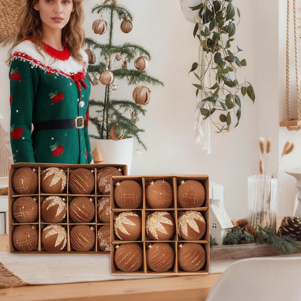 Флокированные елочные шары, Набор флокированных елочных шаров с росписью, Елочные украшения