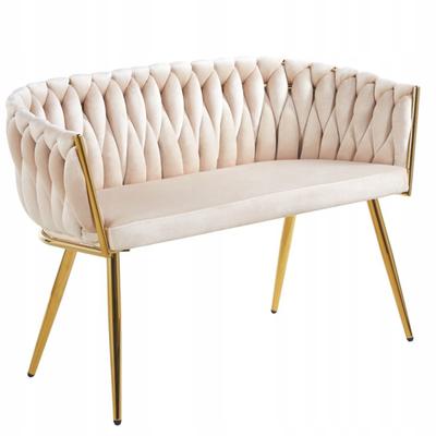 Beige Velvet Sofa with Interwoven 2-seater Gold Legs for the Living Room Furnitex