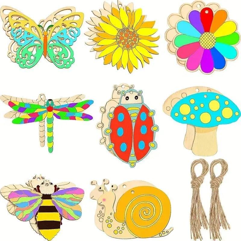 8pcs Wooden Cutouts Butterfly Wood Slices Flower Wood Cutouts Blank Wooden Paint Crafts For Painting, DIY Crafts Home