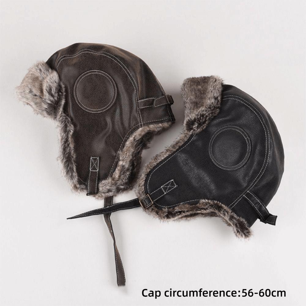 Faux Fur Lined Winter Trapper Hat Leather Snow Cap With Ear Flap Women Men Ski Ushanka