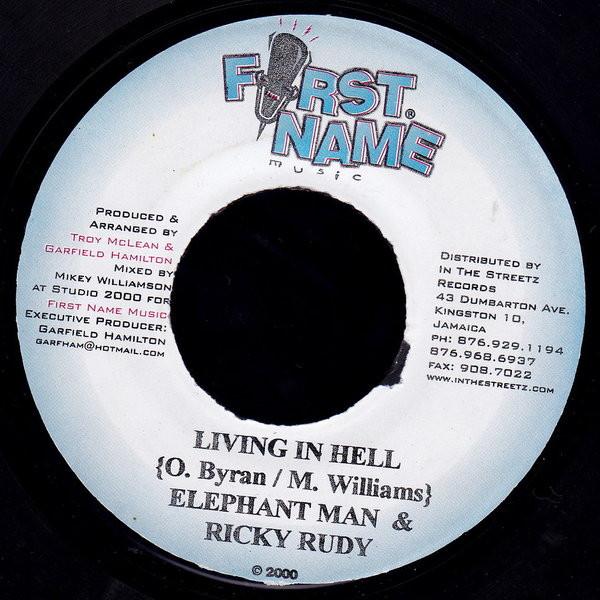 7-дюймовая пластинка ELEPHANT MAN RICKY RUDIE Living In Hell none Имя Musi 2001 Ямайка Регги Ска Даб Б/у