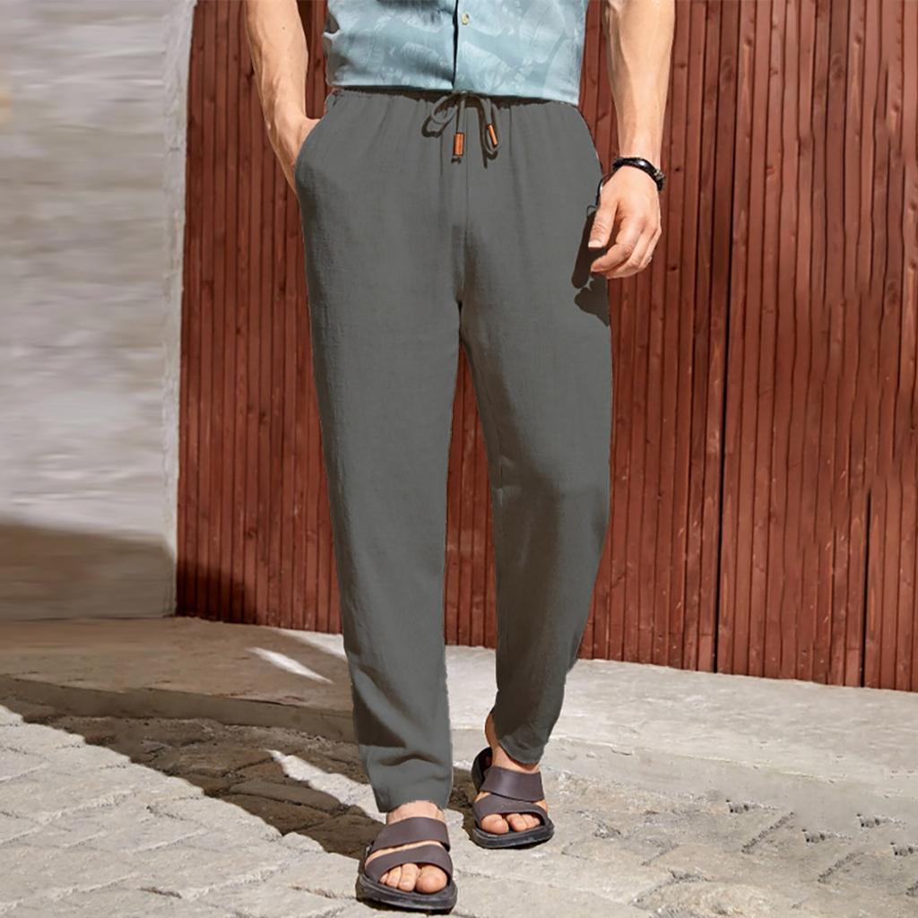 Новые европейские и американские мужские повседневные брюки из хлопка и льна с завязками