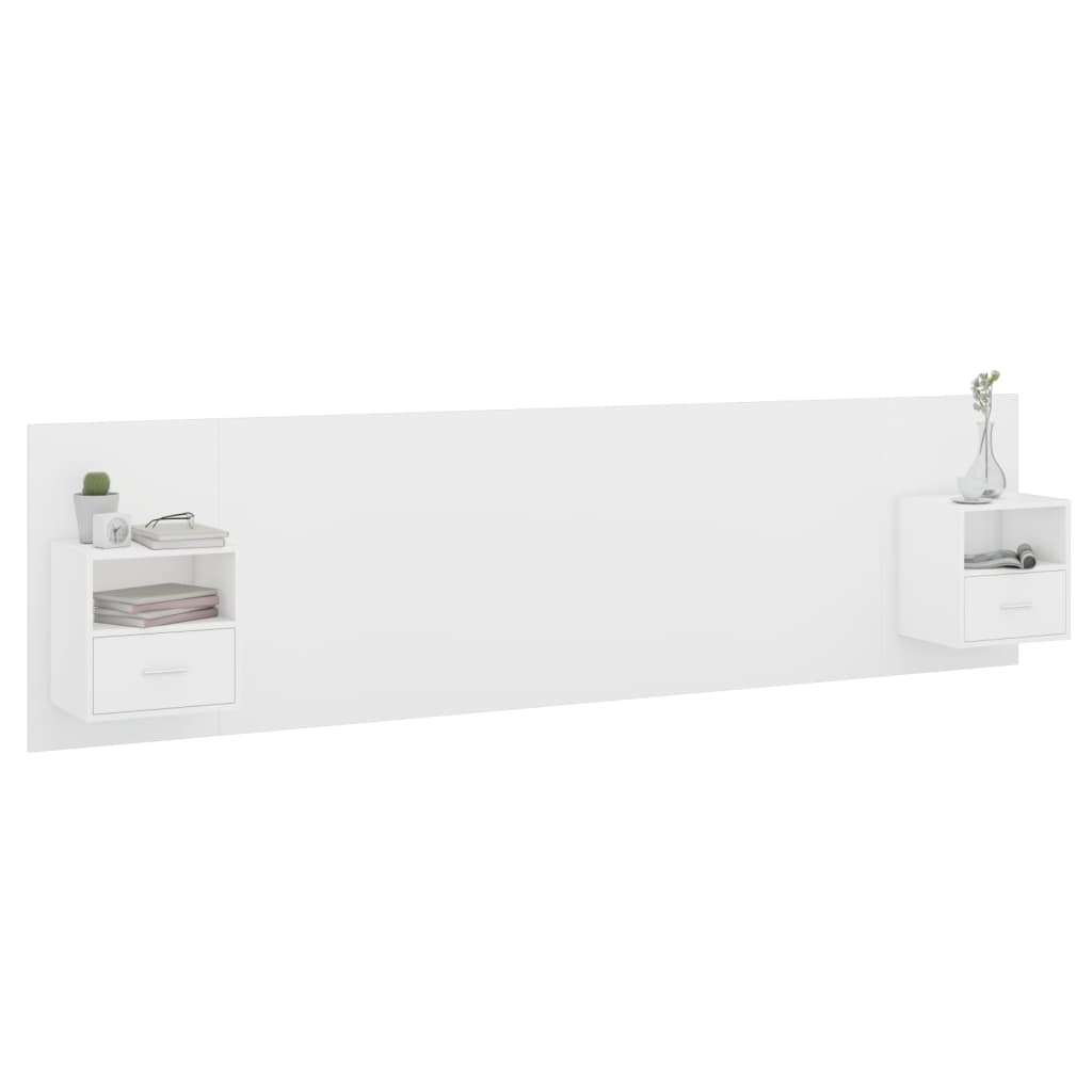 Headboard with Nightstands White Particleboard