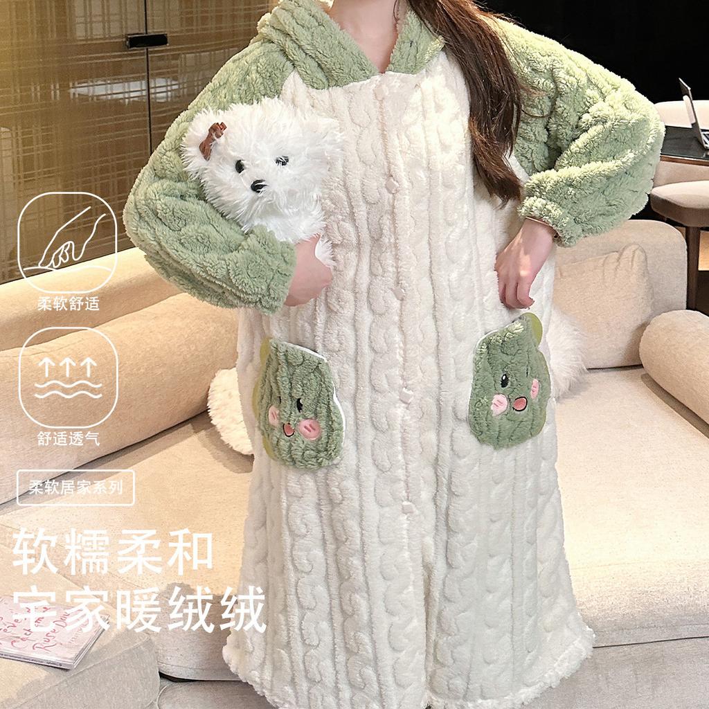 Plush and Thick Double-Sided Plush Women's Autumn and Winter New Warm Home Clothing Set