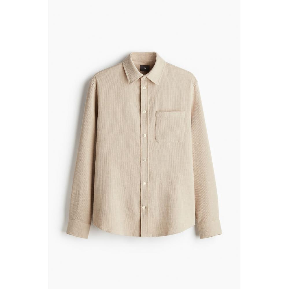 H M Textured Weave sHirt Regular Fit Beige