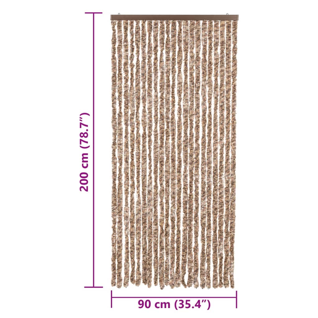 Fly Screen Curtain Beige and Dark Brown 90 x 200 cm Chenille