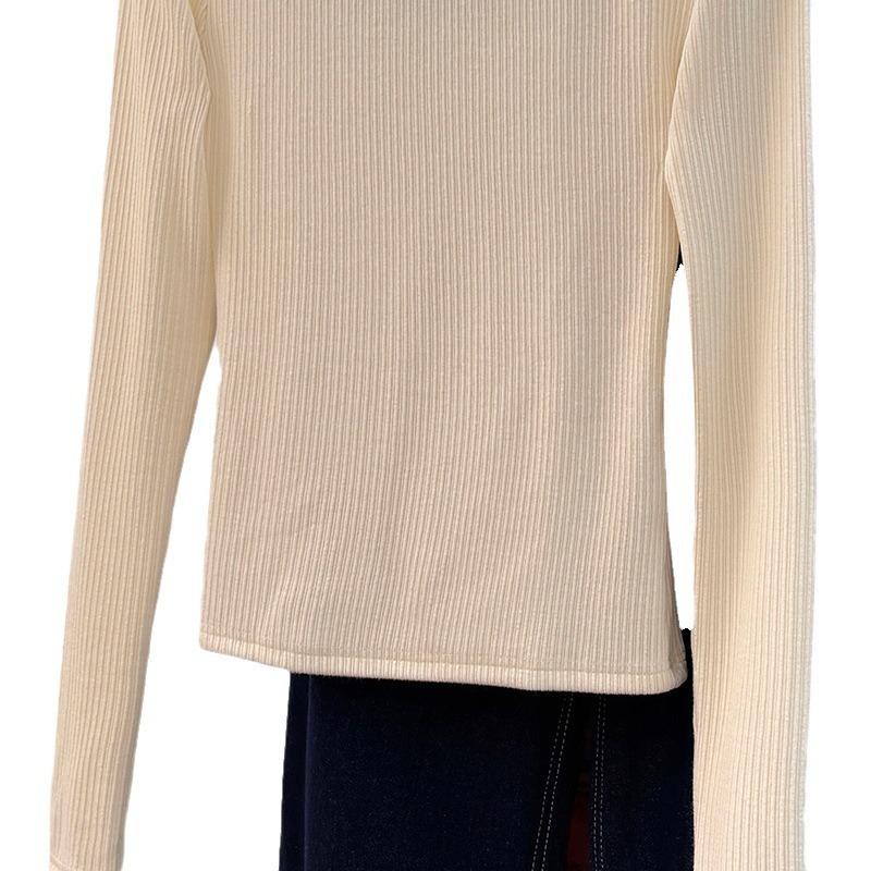 Early Autumn Comfortable Long-sleeved Shirt for Women, Thin, Gentle and Trendy Bow-knot Slim-fit Bottoming Shirt with Collar Top