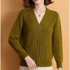 Женский вязаный кардиган, свитер, куртка, весна-осень, короткий однотонный трикотажный кардиган с V-образным вырезом