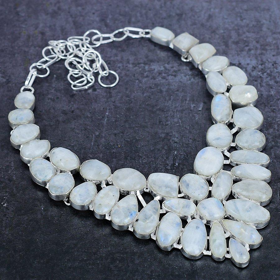 Moonstone Gemstone Handmade 925 Sterling Silver Jewelry Necklace 18" F2c43