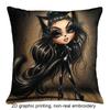 2D Flat - [2D Printing] A Stylish Long-Haired Cat Girl Themed Double-Sided Printed Pillowcase - Available in Various Sizes - Square Zipper Pillow Cove
