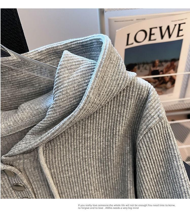 Plus Size 240 Jin Loose Fit Drawstring Hooded Long Sleeve Women's T-shirt - Spring/Autumn Slimming Base Top