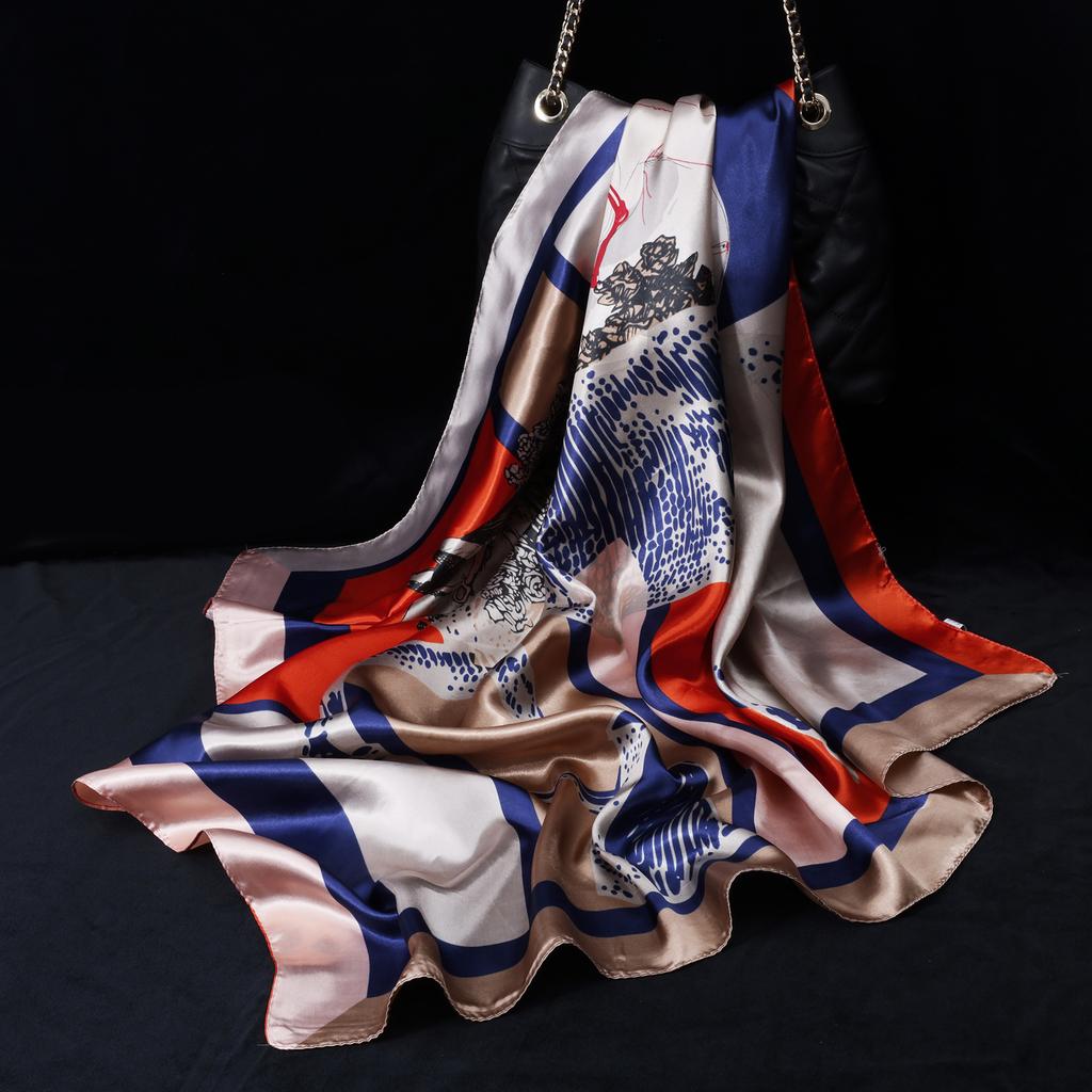 Women Custom Scarf Printing Summer square Satin Scarves Designer Square Silk Like Head Scarf for Hair Wrapping