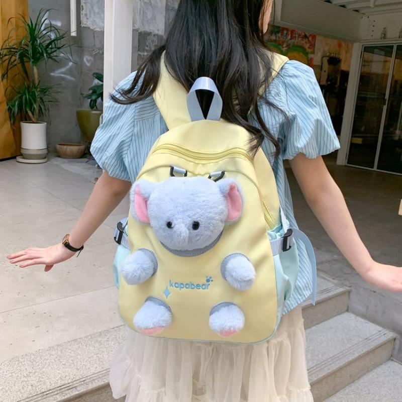 Schoolbag cute bear doll backpack female versatile primary school students high value campus large capacity junior high school students female school 