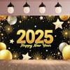 2025 Black Happy New Year Backdrops Banner For 2025 Background New Year Party Home Decoration Photo Props