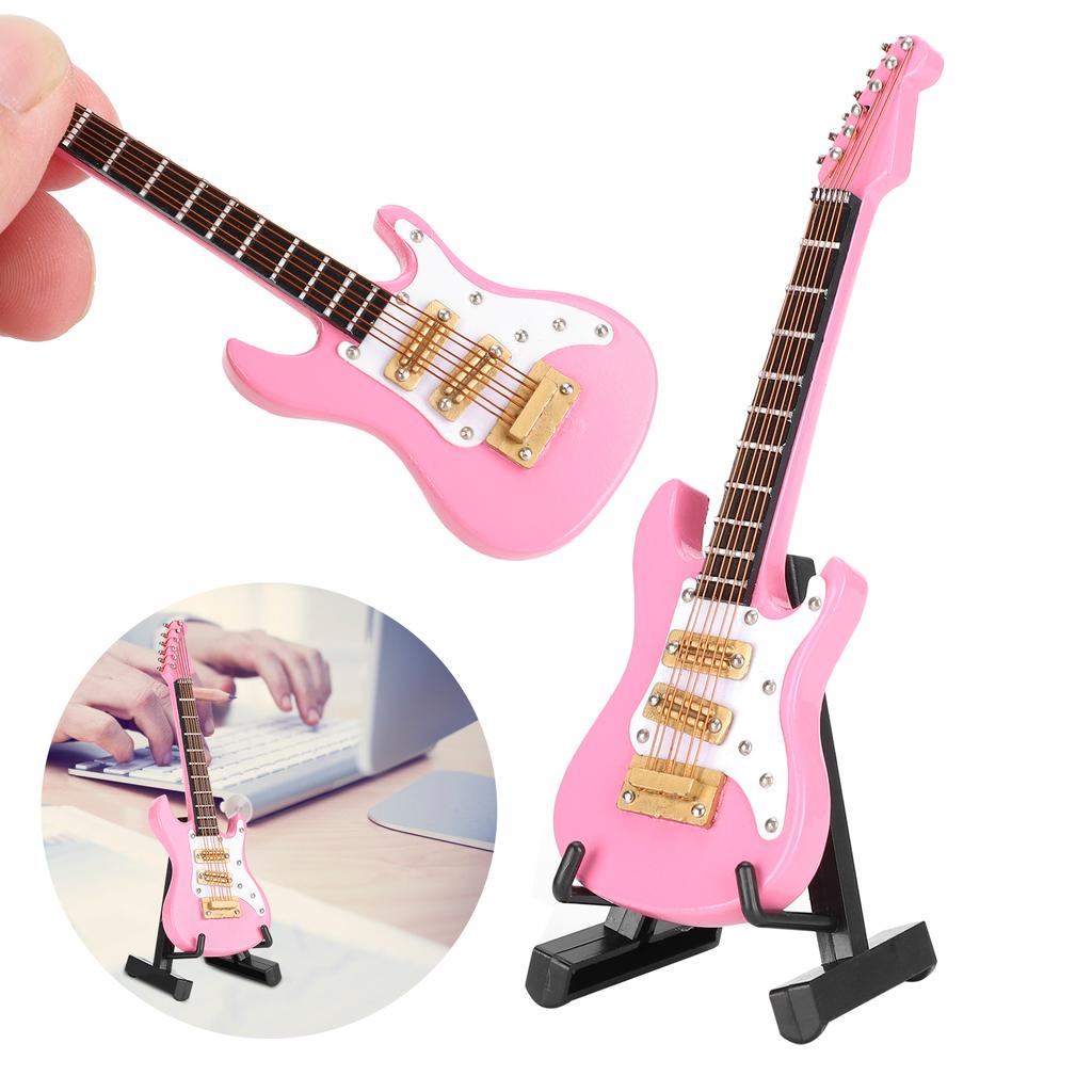 Гитара украшения Миниатюрные украшения Мини музыкальный инструмент Модель Подарочный Розовый 10см