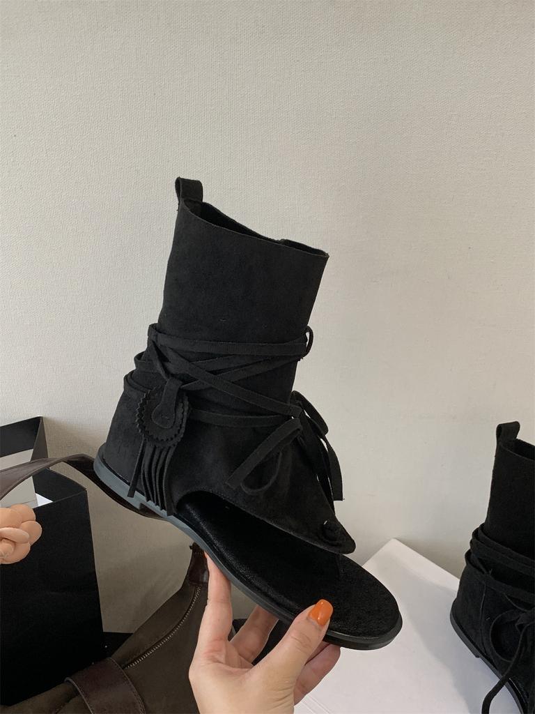 Крутые ботинки на скрытой платформе Новые нишевые западные ботинки с открытым носком ремешки римский носок-елочка летние сандалии женские