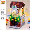 LOZ 1631 City Street Japan Food Totoro Restaurant Animal Architecture Model Mini Blocks Bricks Building Toy No Box