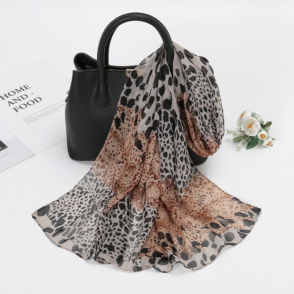 Leopard Print Scarf Chiffon Long Women's Scarf Versatile Decoration Neck Protection Scarf Gift