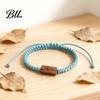 Simple Two Tone Woven Cord Adjustable Rope Bracelet with Wooden Charm, Ocean Wave/Mountain for Durable Wear Resistant String Wristband Women