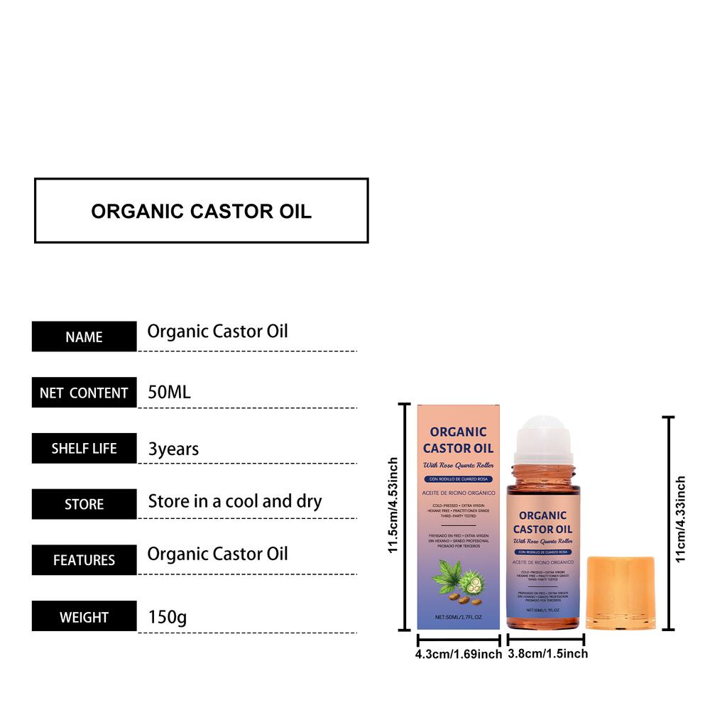 Organic Castor Oil With Rose Quartz Roller Deep Botanical Nourishing Soothing Moisturizing Cooling Massage For Face Body CareOil