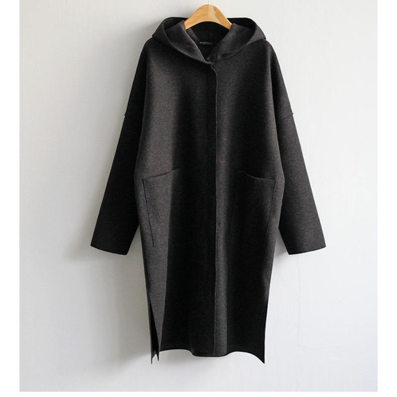 Новое весенне-осеннее свободное шерстяное женское пальто с капюшоном большого размера