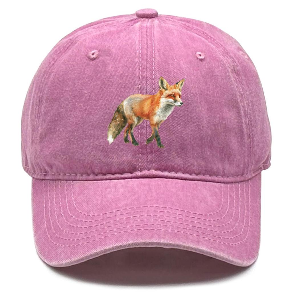 Lifelike Fox Print Snapback Sun Hat, Animal Dad Hat Sun Protection Distressed Vintage-Inspired Washed Adjustable Baseball Cap