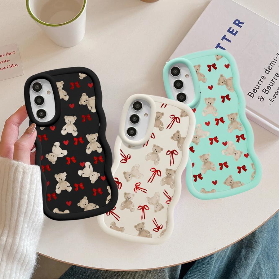 Милый Чехол-Медведь с Бантом для Samsung Galaxy A11 A14 A13 A21s A16 A15 A12 A52 Мягкая Крышка для Телефона A22 A04 A06 A53 A23 A05 A03 A33