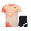 Li Ning Badminton Series, удобные шорты с круглым вырезом и коротким рукавом, эластичная резинка на талии, повседневный спортивный комплект, спортивный комплект унисекс AATU021-4