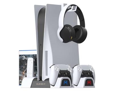 ElecGear Вертикальная подставка для PS5 и охлаждающая зарядка для беспроводных контроллеров DualSense, кронштейн для хранения игр для PlayStation 5 и Digital Edition, пульт дистанционного управления для мультимедиа