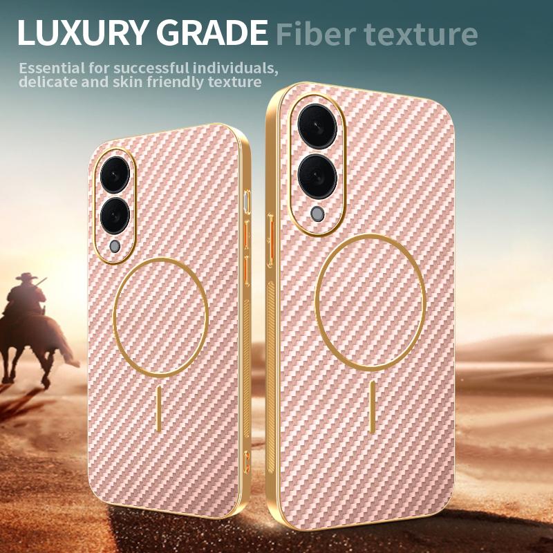 For Samsung Galaxy S25 Edge Phone Case Carbon Fiber Textured Electroplated TPU Back Cover