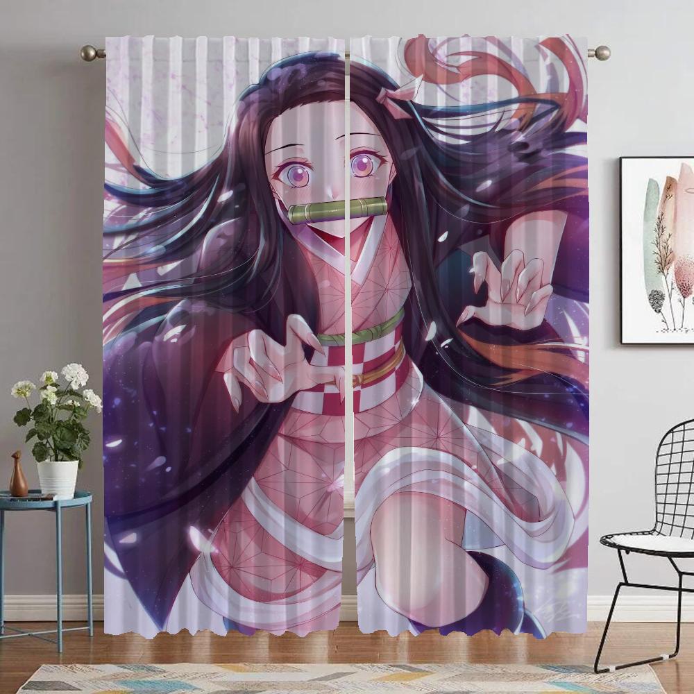 Современные шторы для гостиной для камеры Demon Slayer затемняющие шторы для домашнего интерьера шторы 2 шт. украшение на Хэллоуин