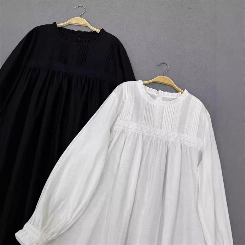 Johnature Японское женское лесное платье винтажное гофрированное кружевное свободное простое однотонное осеннее женское платье