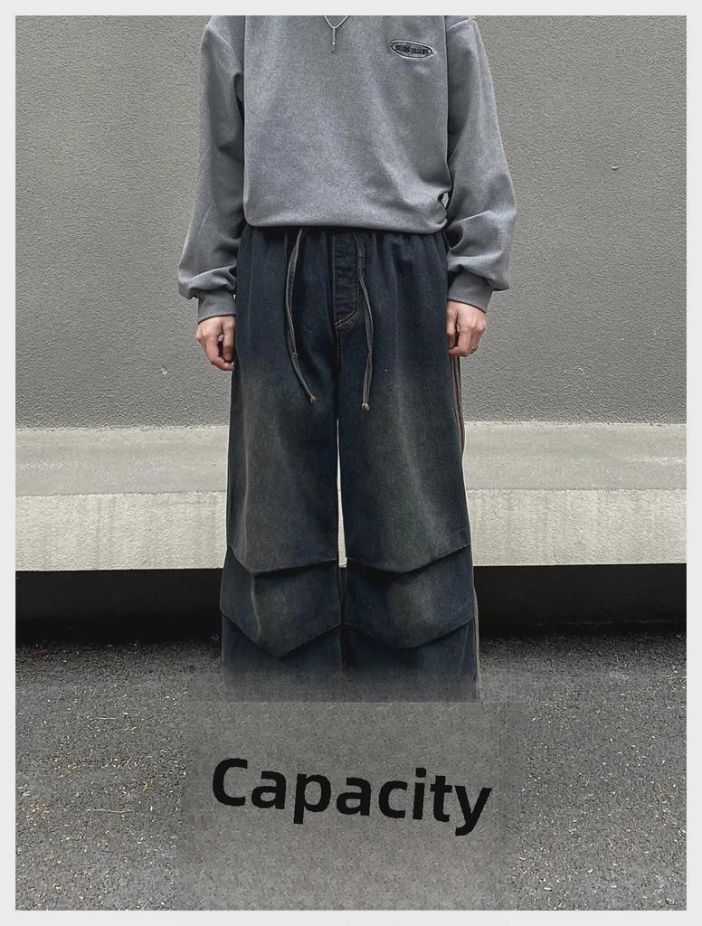 Осенне-зимние полосатые плиссированные свободные повседневные брюки: Ретро Джинсы в Американском Уличном Стиле