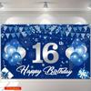 2D plane, 1 piece of blue 16th birthday decoration banner, suitable for boys and girls in navy blue
