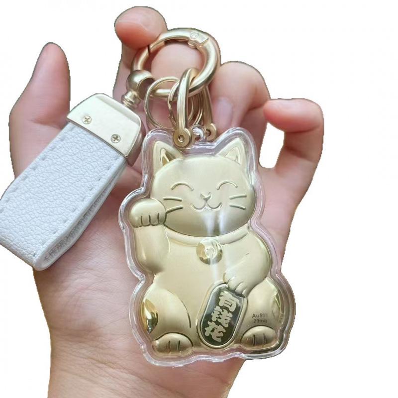 999 Pure Gold Lucky Cat Money Tree Keychain: Charming Cartoon Bag Pendant Gift for Girlfriend or Best Friend
